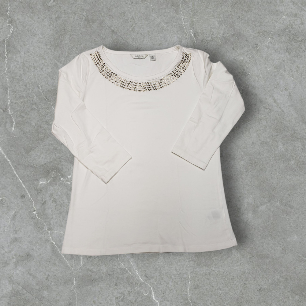 Liz Claiborne White Grommet Top SP Petite Office Siren Corpcore Y2K Stretch